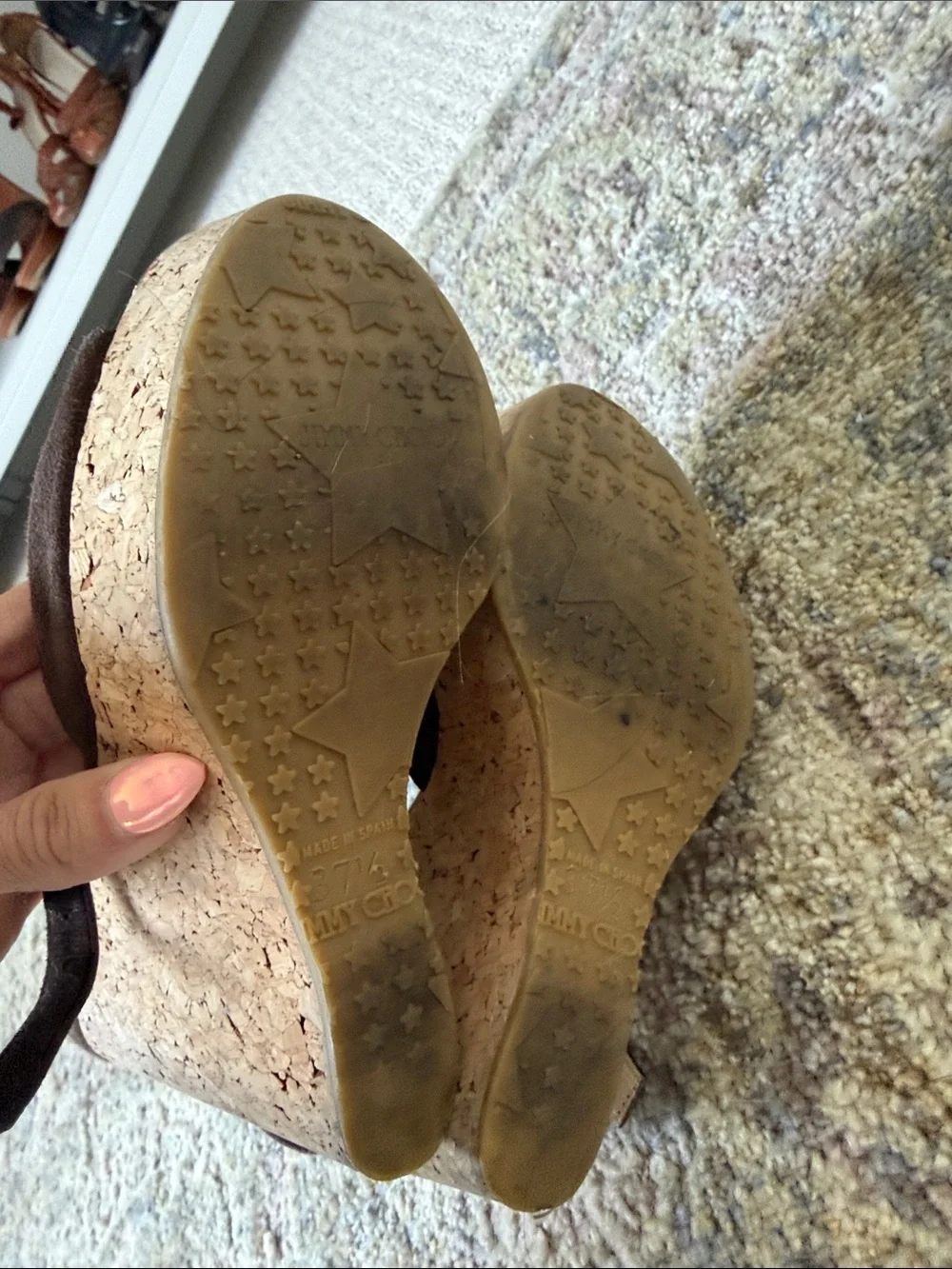 Jimmy Choo Brown Suede Cork Platform Sandals